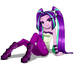 Size: 1150x1000 | Tagged: safe, artist:nekojackun, aria blaze, equestria girls, bare shoulders, bedroom eyes, clothes, eyeshadow, female, looking at you, makeup, simple background, sitting, sleeveless, smiling, solo, strapless, stupid sexy aria blaze, tube top, white background