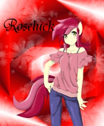 Size: 573x690 | Tagged: safe, artist:thegreatrouge, roseluck, human, humanized, rose, solo, tailed humanization