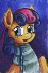 Size: 528x800 | Tagged: safe, artist:lexx2dot0, derpibooru import, bon bon, sweetie drops, earth pony, pony, acrylic painting, clothes, scarf, solo, traditional art