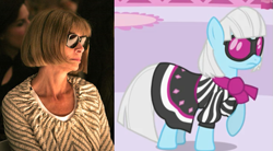 Size: 597x330 | Tagged: safe, derpibooru import, photo finish, human, pony, anna wintour, comparison, irl, irl human, photo, raised hoof