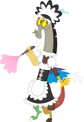 Size: 2648x3857 | Tagged: safe, artist:vector-brony, derpibooru import, discord, princess twilight sparkle (episode), clothes, crossdressing, dress, duster, maid, simple background, solo, transparent background, vector