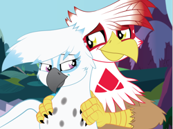 Size: 2464x1840 | Tagged: safe, artist:tallyburd, oc, oc only, oc:skye snowtail, oc:talon pierce, griffon, bust, portrait, vector