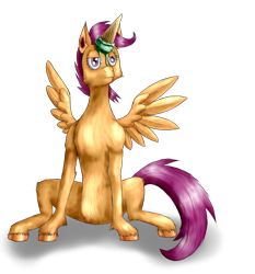 Size: 2500x2680 | Tagged: safe, artist:stormcrow-42, derpibooru import, scootaloo, alicorn, pony, alicornified, hooves, ice cream, race swap, scootacorn, solo, unamused, unshorn fetlocks