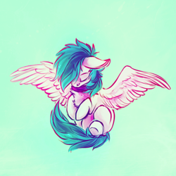 Size: 500x500 | Tagged: safe, artist:syntactics, derpibooru import, oc, oc only, oc:storm cloud, clothes, eyes closed, floppy ears, fluffy, scarf, solo, spread wings