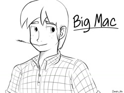 Size: 1024x768 | Tagged: safe, artist:derpie pie, derpibooru import, big macintosh, human, humanized, male, monochrome, solo