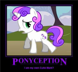 Size: 375x350 | Tagged: safe, derpibooru import, sweetie belle, pony, unicorn, pony creator, alternate cutie mark, cutie mark, female, filly, looking back, motivational poster, ponyception, solo, text