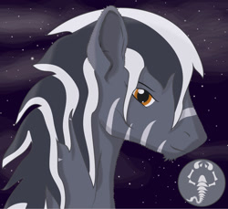 Size: 934x855 | Tagged: safe, artist:kashin, derpibooru import, oc, oc only, oc:sagittis, zebra, fallout equestria, crossover, fallout, fluffy, solo, stars