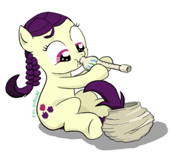 Size: 500x469 | Tagged: safe, artist:foudubulbe, boysenberry, background pony, cute, filly, snake charmin' flute, snake charming, solo