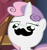 Size: 393x417 | Tagged: safe, derpibooru import, sweetie belle, meme, moustache, moustache edit, solo