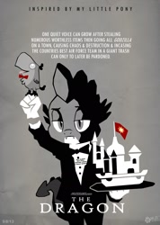 Size: 1504x2107 | Tagged: safe, artist:wolfjedisamuel, derpibooru import, peewee, spike, dragon, black and white, butler, canterlot castle, castle, clothes, grayscale, monochrome, movie poster, neo noir, parody, partial color, poster, suit, the butler, waiter