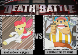 Size: 1008x720 | Tagged: safe, apple bloom, crossover, death battle, dynamic entry, exploitable meme, ikue otani, karate, kung fu, kung fu point, meme, one piece, tony tony chopper, voice actor joke