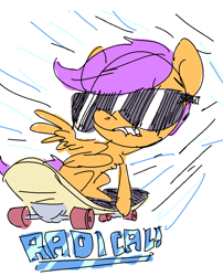 Size: 780x964 | Tagged: safe, artist:nobody, scootaloo, lip bite, radical, skateboard, sketch, solo, sunglasses