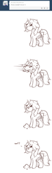 Size: 1280x4213 | Tagged: safe, artist:imspainter, derpibooru import, oc, oc only, oc:paint pints, pony, unicorn, :, ask, ask paint pints, clueless, comic, cute, eyes closed, floppy ears, grayscale, monochrome, sketch, smiling, snow, snowball, solo, tail wrap, tumblr, wat