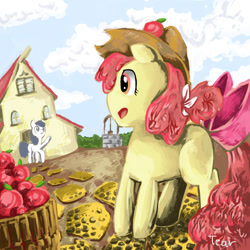 Size: 1280x1280 | Tagged: safe, derpibooru import, apple bloom, earth pony, apple bloom's bow, female, filly, hair bow, princess-applebloom, red mane, yellow coat