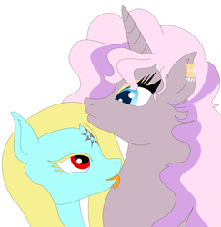 Size: 3032x3121 | Tagged: safe, artist:amora-silverspark, derpibooru import, oc, oc only, oc:allure, oc:amora-silverspark, pegasus, pony, unicorn, female, lesbian, licking