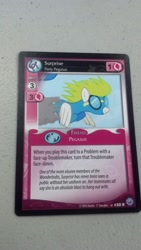 Size: 722x1280 | Tagged: safe, derpibooru import, surprise, g1, card game, ccg, enterplay, g1 to g4, generation leap, irl, mlp trading card game, name, photo, wonderbolts