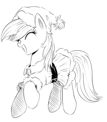 Size: 767x872 | Tagged: safe, artist:xioade, derpibooru import, roseluck, black and white, christmas, clothes, costume, grayscale, hat, monochrome, santa costume, solo