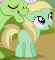 Size: 184x200 | Tagged: safe, derpibooru import, screencap, apple mint, auntie applesauce, earth pony, pony, apple family reunion, apple family member, background pony, cropped, filly, foal, open mouth, solo focus