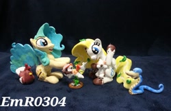 Size: 1024x662 | Tagged: safe, artist:emr0304, derpibooru import, oc, oc only, oc:chad, oc:cobalt tangle, oc:pebbles, chicken, snake, irl, photo, sculpture