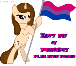 Size: 962x830 | Tagged: safe, artist:andreamelody, derpibooru import, oc, oc only, bisexual pride flag, bisexuality, engrish, flag, pride, solo