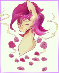 Size: 949x1179 | Tagged: safe, artist:inkytophat, derpibooru import, roseluck, bust, rose, solo, surreal