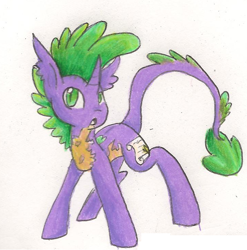 Size: 722x730 | Tagged: safe, artist:angelstar000, spike, classical unicorn, dragon, pony, unicorn, leonine tail, ponified, solo