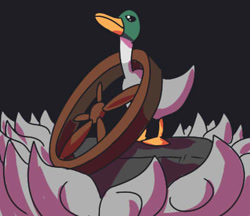 Size: 400x345 | Tagged: safe, artist:davidcurser, derpibooru import, duck, mallard, pinkie apple pie, black background, male, simple background, solo, wheel, wheelduck