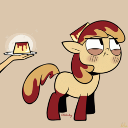 Size: 850x850 | Tagged: safe, artist:footsam, oc, oc only, oc:flan pone, food pony, original species, animated, blushing, clothes, flan, stockings