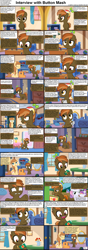 Size: 1282x3661 | Tagged: safe, derpibooru import, button mash, sweetie belle, oc, oc:cream heart, earth pony, pony, comic:celestia's servant interview, button's adventures, caption, colt, comic, filly, foal, interview, male