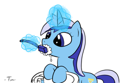 Size: 1080x720 | Tagged: safe, artist:tanmansmantan, derpibooru import, minuette, magic, solo, toothbrush