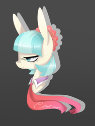 Size: 1115x1478 | Tagged: safe, artist:llamabee, derpibooru import, coco pommel, earth pony, pony, female, mare, solo, two toned mane