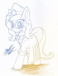 Size: 754x1000 | Tagged: safe, artist:fuzon-s, derpibooru import, oc, oc only, oc:milky way, pony, clothes, female, freckles, looking at you, mare, sketch, solo, traditional art, uniform