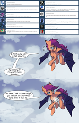 Size: 1294x2017 | Tagged: safe, artist:darkflame75, derpibooru import, scootaloo, bat pony, pony, ask, bat ponified, race swap, scootabat, solo, student of the night, tumblr