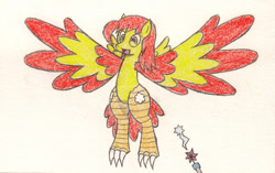 Size: 1024x645 | Tagged: safe, artist:eternaljonathan, hybrid, harpy, ponified, traditional art