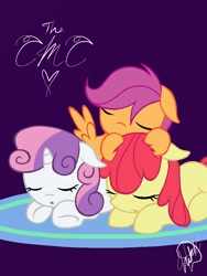 Size: 768x1024 | Tagged: safe, artist:o0vinylscratch0o, apple bloom, scootaloo, sweetie belle, cutie mark crusaders, floppy ears, sleeping