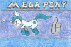 Size: 1024x675 | Tagged: safe, artist:eternaljonathan, megaman, megapony, ponified, solo, traditional art