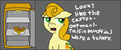 Size: 1520x629 | Tagged: safe, artist:roflpony, derpibooru import, carrot top, golden harvest, i emptied your fridge, muffin, solo