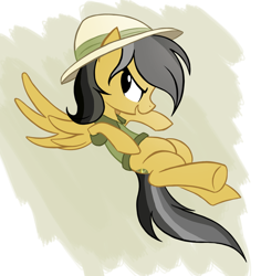 Size: 1248x1323 | Tagged: safe, artist:ric-m, daring do, pegasus, pony, action pose, clothes, hat, looking back, simple background, solo