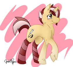 Size: 2179x2000 | Tagged: safe, artist:gloompely, derpibooru import, oc, oc only, pony, unicorn, blushing, clothes, piercing, silver hooves, socks, solo, striped socks