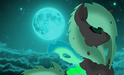 Size: 695x422 | Tagged: safe, artist:princessamity, oc, oc only, changeling, changeling oc, cloud, cloudy, green changeling, moon, night, pixel art, solo, stars