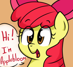 Size: 500x459 | Tagged: safe, derpibooru import, apple bloom, earth pony, pony, ask-thelittle-applebloom, bust, dialogue, female, filly, portrait, solo