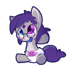 Size: 924x952 | Tagged: safe, artist:cuddlehooves, derpibooru import, oc, oc only, oc:carat, pony, baby, baby pony, diaper, foal, glasses, heterochromia, pacifier, poofy diaper, solo