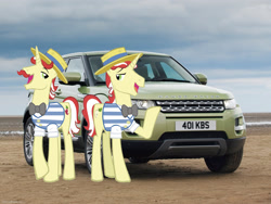 Size: 1600x1200 | Tagged: safe, flam, flim, car, flim flam brothers, land rover, land rover range rover evoque, ponies with cars