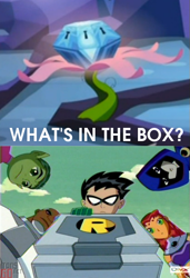 Size: 441x646 | Tagged: safe, derpibooru import, princess twilight sparkle (episode), season 4, beast boy, box, cyborg (teen titans), exploitable meme, meme, mystery box of plot importance, raven (teen titans), robin, starfire, suitcase, teen titans, what's in the box?