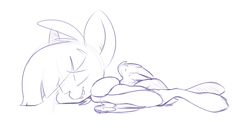 Size: 729x383 | Tagged: safe, artist:sb, featherweight, colt, cute, daaaaaaaaaaaw, featherbetes, grayscale, monochrome, sketch, sleeping, solo