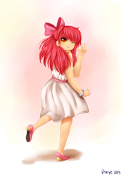 Size: 1000x1450 | Tagged: safe, artist:cosmicponye, derpibooru import, apple bloom, human, humanized, light skin, solo