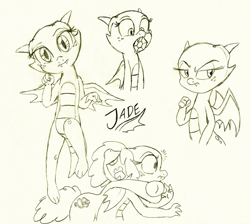 Size: 604x542 | Tagged: safe, artist:queencold, oc, oc only, oc:jade, dragon, dragoness, drool, gem, generic pony, glomp, monochrome, sketch, sketch dump, teenaged dragon