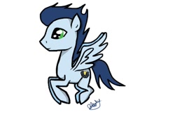 Size: 480x320 | Tagged: safe, artist:blastypegasis, soarin', pegasus, pony, blue coat, blue mane, male, solo, stallion, wings