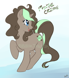 Size: 875x979 | Tagged: safe, artist:katibara, derpibooru import, oc, oc only, pony, unicorn, female, head turn, looking back, looking to side, looking to the right, mare, open mouth, open smile, profile, side view, smiling, solo