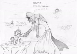 Size: 1920x1356 | Tagged: safe, artist:lockerobster, oc, oc:anon, oc:safe haven, human, pony, /mlp/, batman, dc comics, monochrome, scarecrow, the scarecrow, traditional art